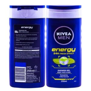 NIVEA MEN ENERGY 24H FRESH EFFECT SHOWER GEL BODY, FACE & HAIR ENERGISING+MINT EXTRACT 250ML